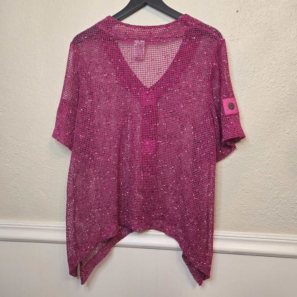 Blair Mesh Cover Up  Cardigan Top Asymmetrical Hot Pink Magenta Large‎ - Picture 7 of 12